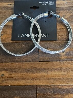 Lane Bryant Sparkling Silver Mesh Hoop Earrings